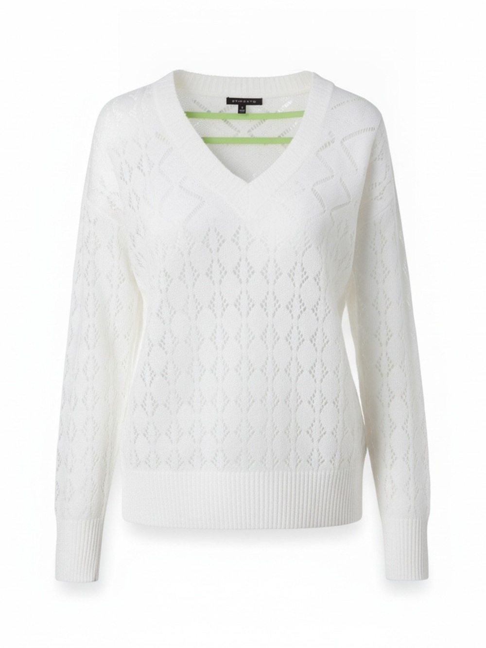 Staccato White V-Neck Pointelle Knit Sweater